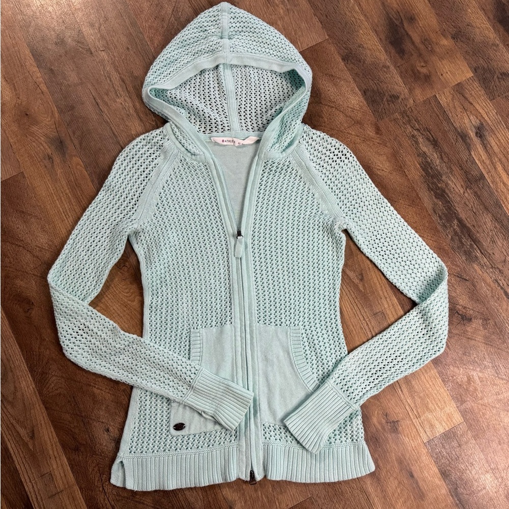 Athleta Sunscape Seafoam Green Knit Cardigan Hoodie